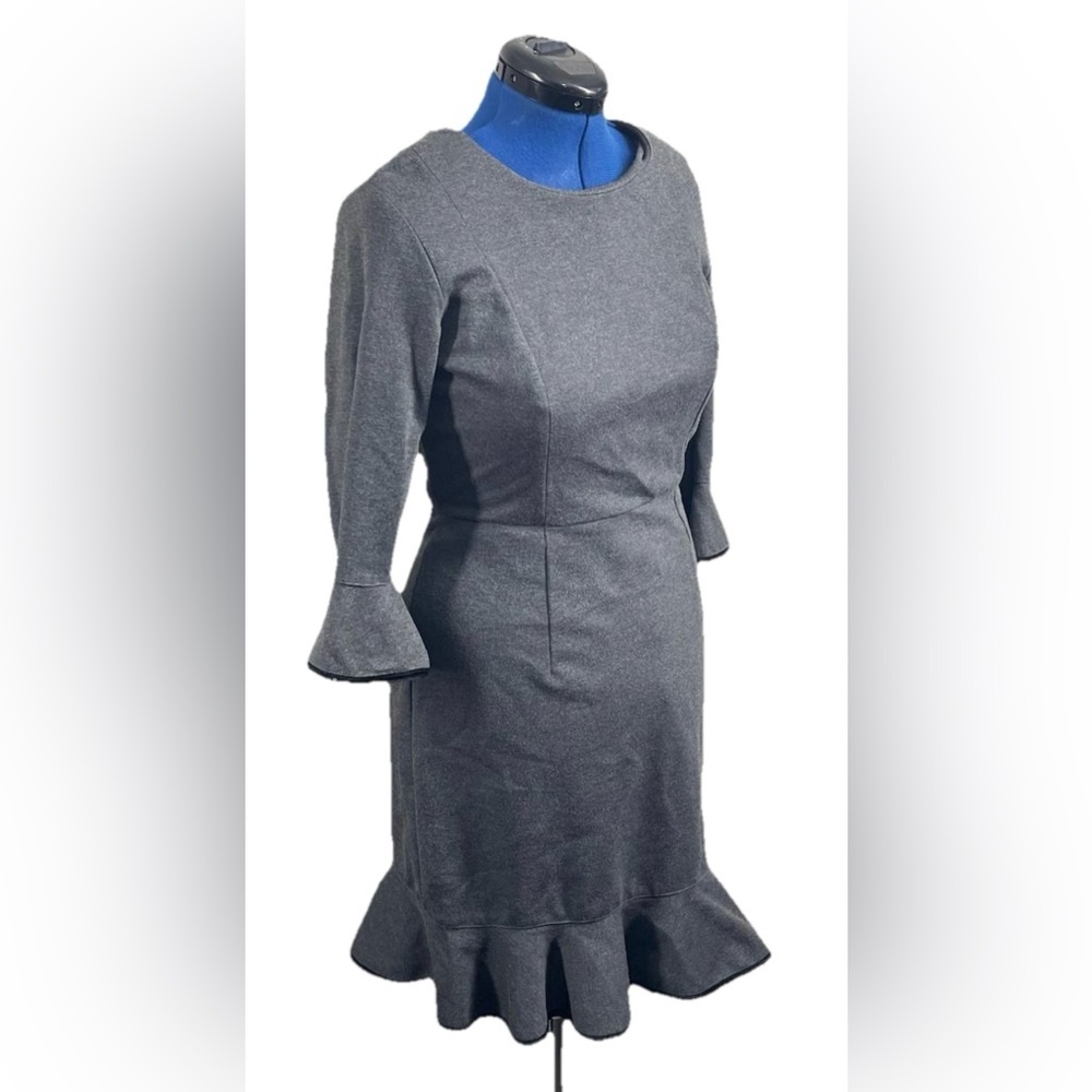 NANETTE LEPORE Velvet Trim Flounce Ponte Dress $149 DARK HEATHER GREY Size 8 - Picture 2 of 11